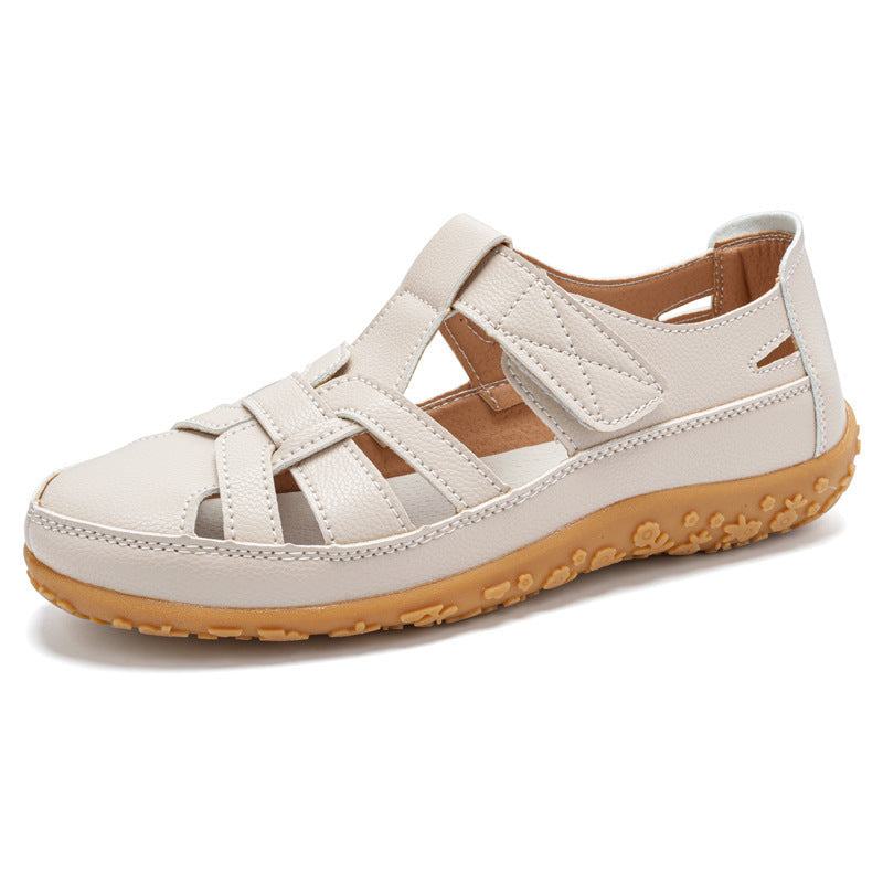 Dam Retro Kardborreband Platta Sandaler Rund Tå Mjuk Sula