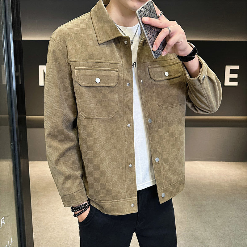 Herrjacka För Vinter Med Rutig Design Och Dubbel Bröstklaff