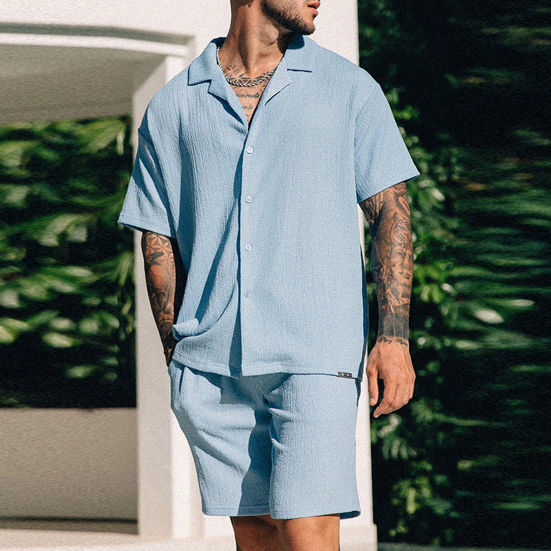 Sommarset med korta ärmar och tryckt t-shirtshorts för män, streetstyle, polyesterfiber, lättviktskläder