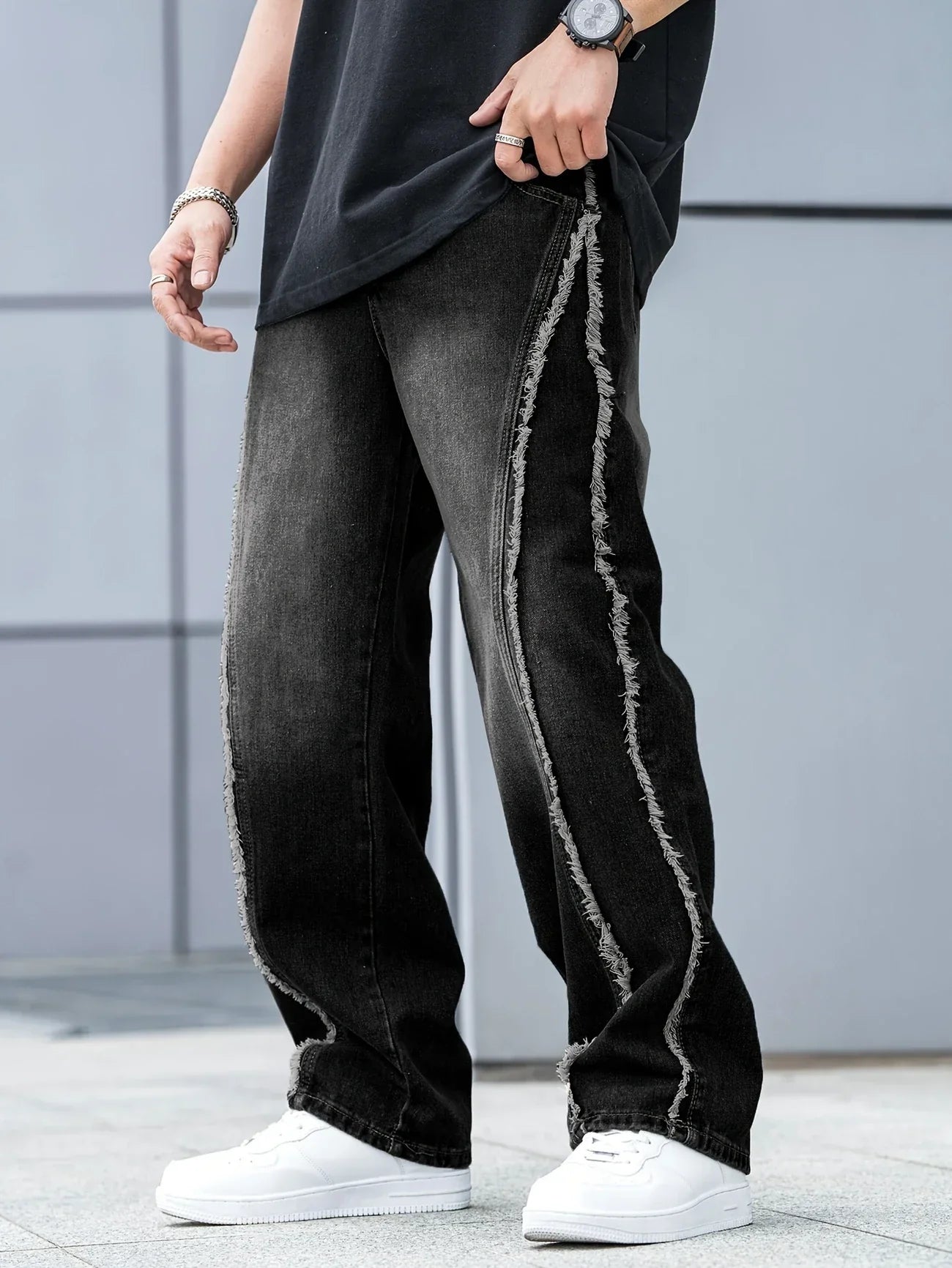 Herr Jeans Avslappnad Passform Råa Kanter