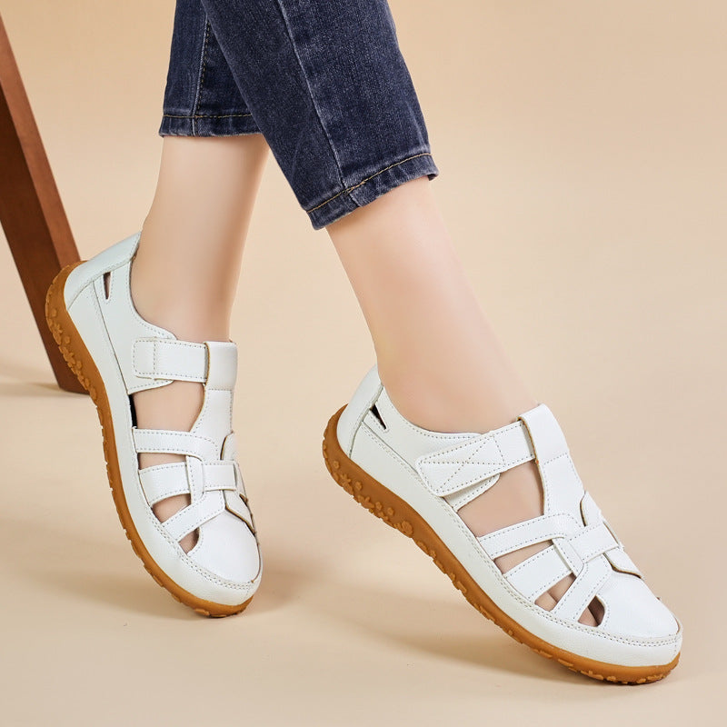 Dam Retro Kardborreband Platta Sandaler Rund Tå Mjuk Sula