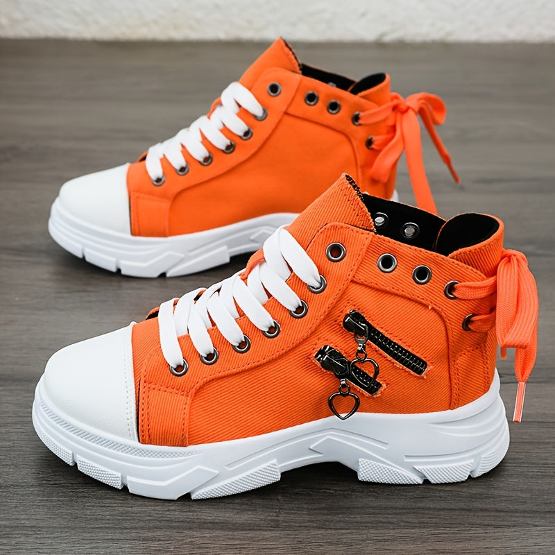 Damplatåsneakers Med Förhöjd Sula, Snörning Och Dragkedja I Sidan