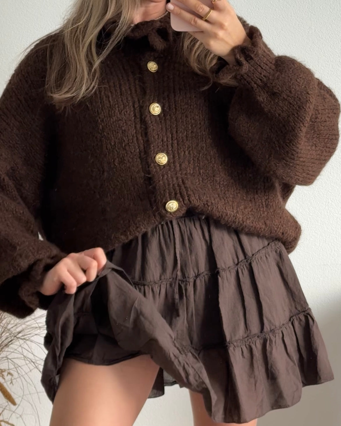 Brun Skort För Kvinnor Med Mjuk Stretchig Midja