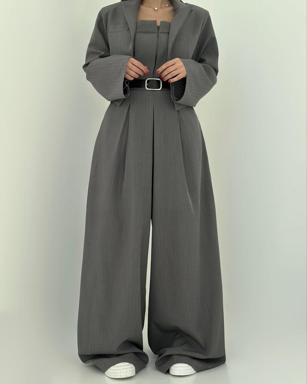 Dam Bustier Jumpsuit Set Med Vida Byxor Och Matchande Jacka