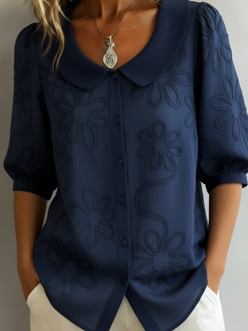 Blus Med Blommig Broderi Och Peter Pan-Krage För Kvinnor