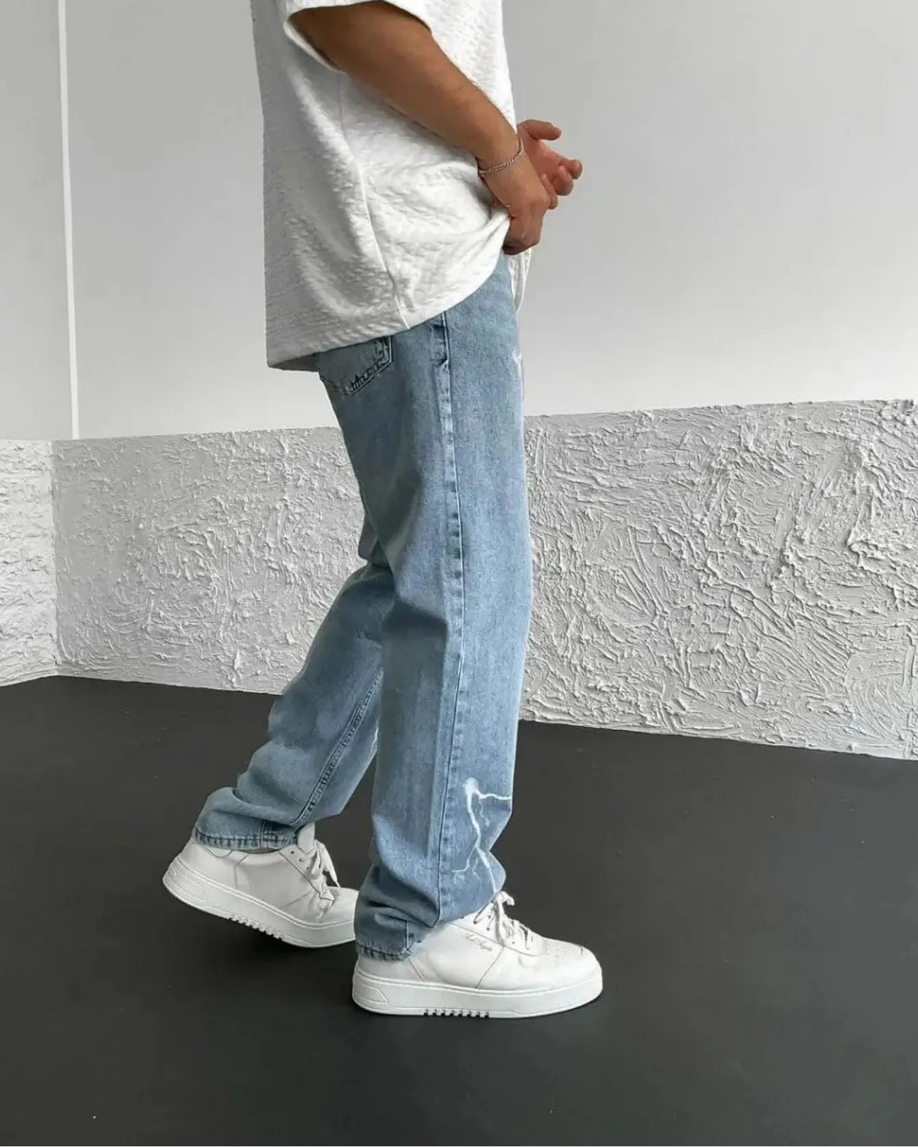 Herr Vår Raka Byxor Tryckta Lösa Vida Ben Denim