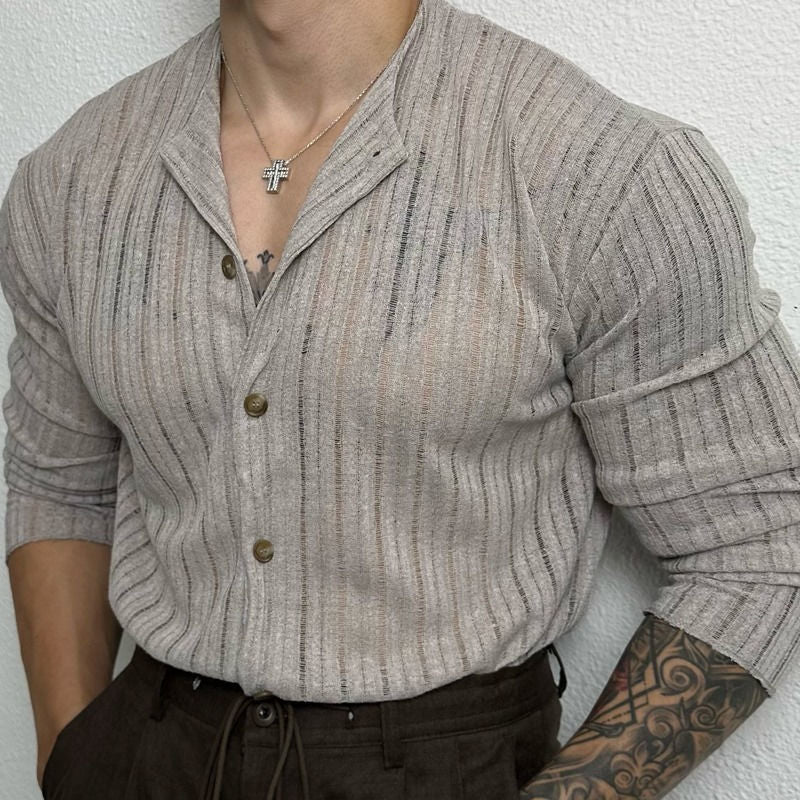 Långärmad Herrskjorta Med Hålstickad Design