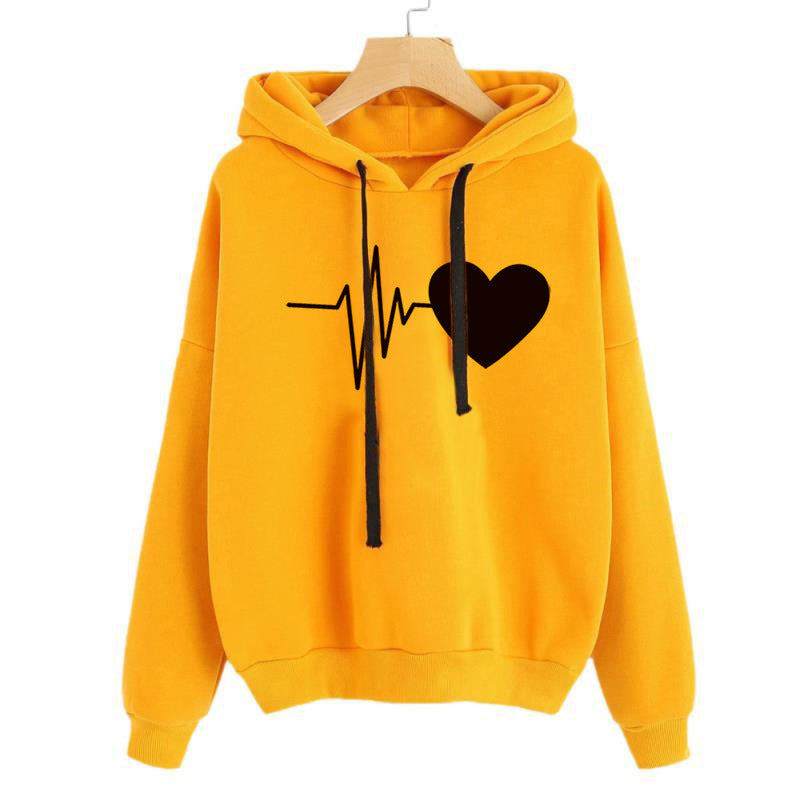 Damtryckt Pullover Med Rund Hals Och Långärmad Huvtröja
