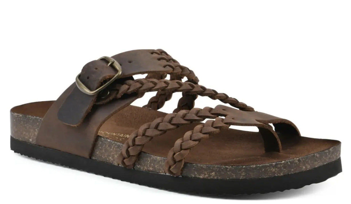 Kvinnors Vävda Platta Sandaler Med Remmar Och Öppen Design – Läderlook