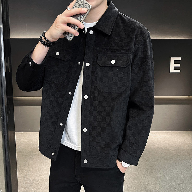 Herrjacka För Vinter Med Rutig Design Och Dubbel Bröstklaff