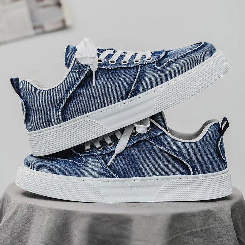 Herr Low Top Sneakers med Tvättad Yta och Snörstängning