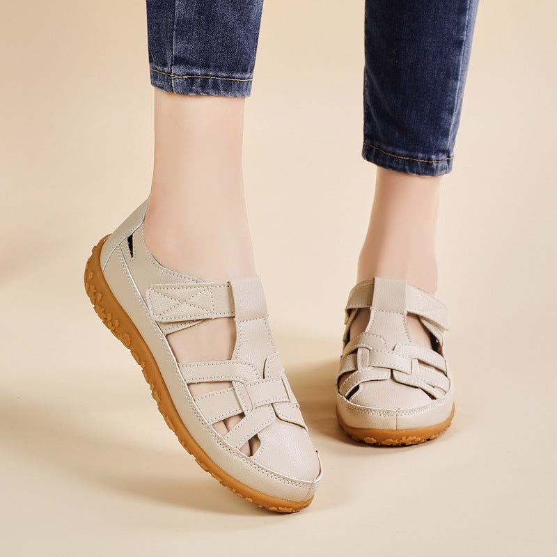 Dam Retro Kardborreband Platta Sandaler Rund Tå Mjuk Sula