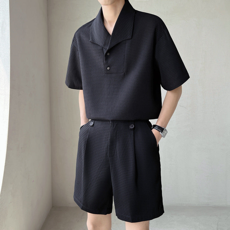 Härmlös skjorta med shorts, tvådelat set, fritidsmode, lös passform, matchande outfit