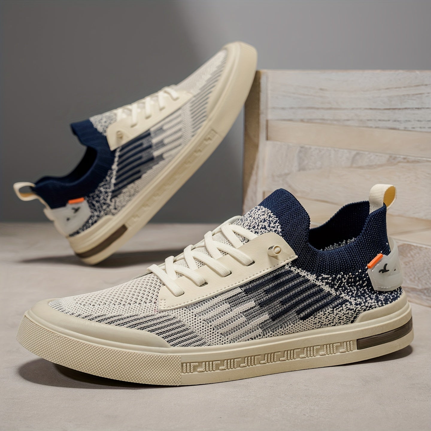 Herr Stickade Sneakers Med Tvåfärgad Design Och EVA-Innersula