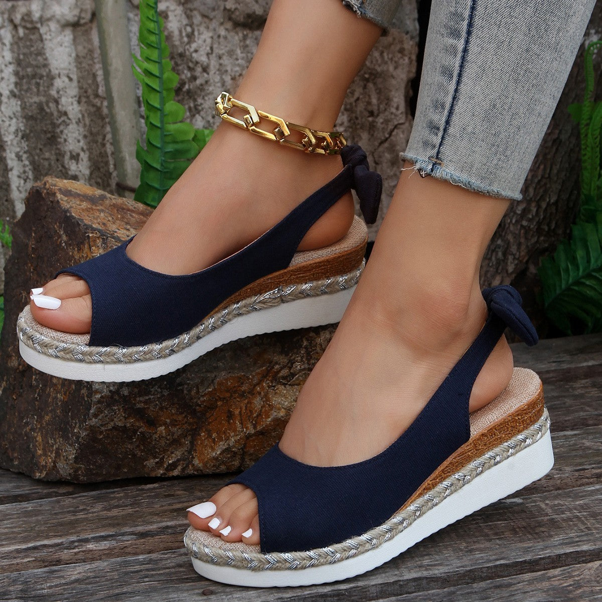 Dam Sommar Kilsandaler Slingback Rund Tå Gummisula Repdetalj