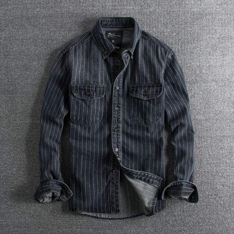 Herrskjorta Randig Långärmad Slim Fit Button-Down