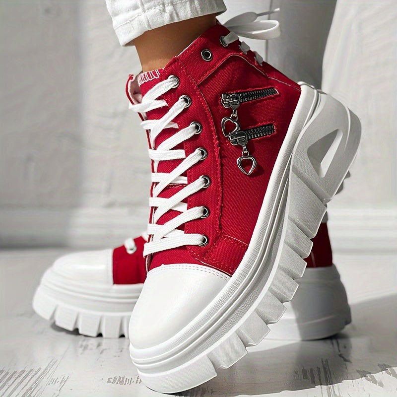 Damplatåsneakers Med Grov Sula Och Dragkedja På Sidan