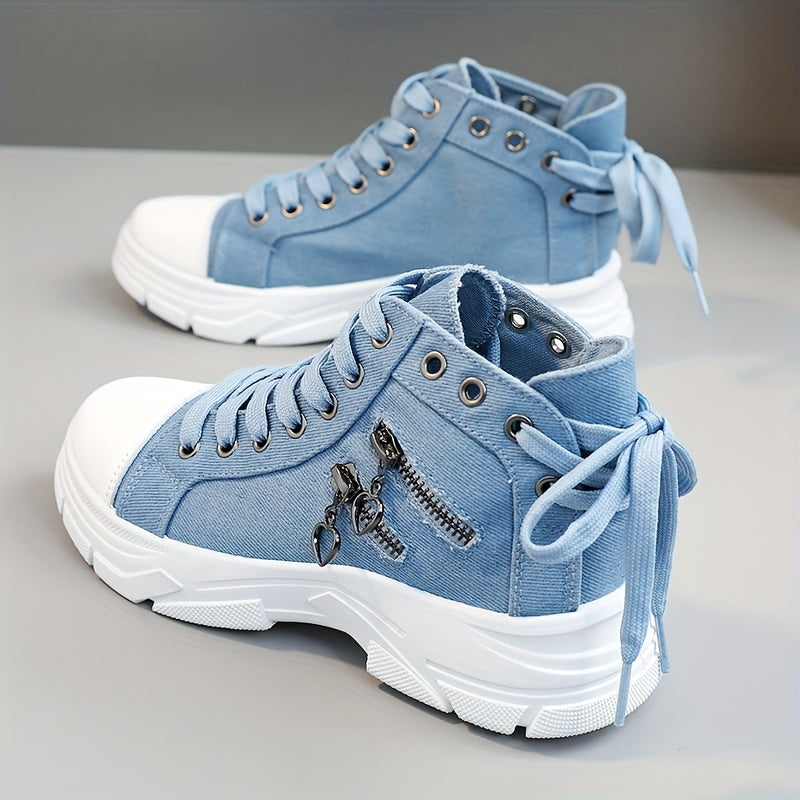 Damplatåsneakers Med Förhöjd Sula, Snörning Och Dragkedja I Sidan