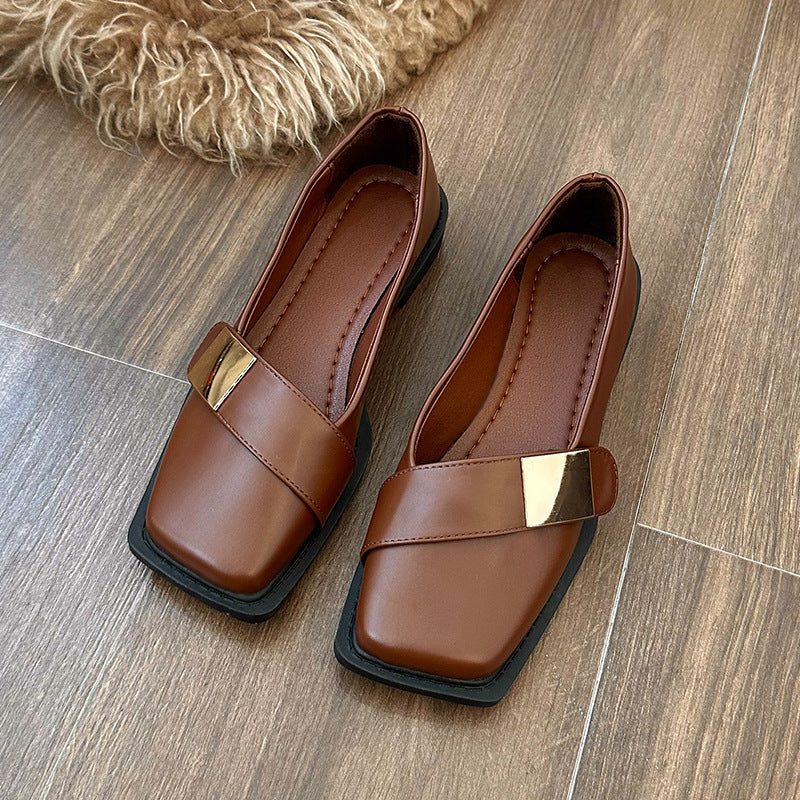 Kvinnor Fyrkantiga Platta Skor Med Metallspänne Slip-On