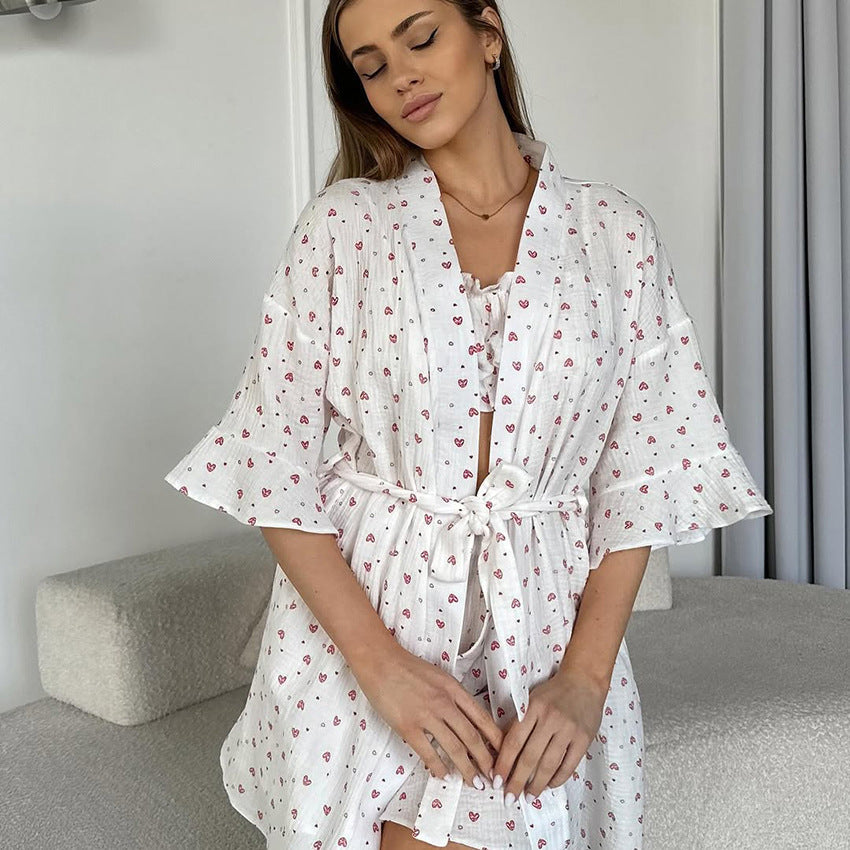 Dam Pyjamasset För Hela Säsongen Långärmad Tubtopp Med Shorts