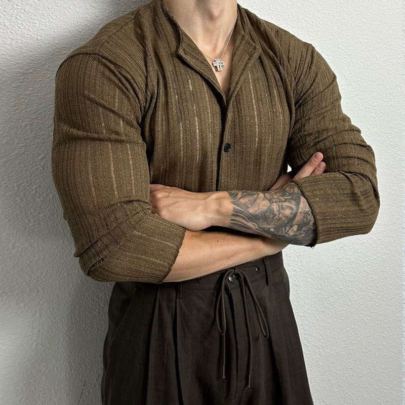 Långärmad Herrskjorta Med Hålstickad Design