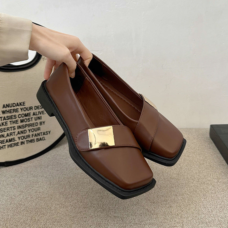 Kvinnor Fyrkantiga Platta Skor Med Metallspänne Slip-On