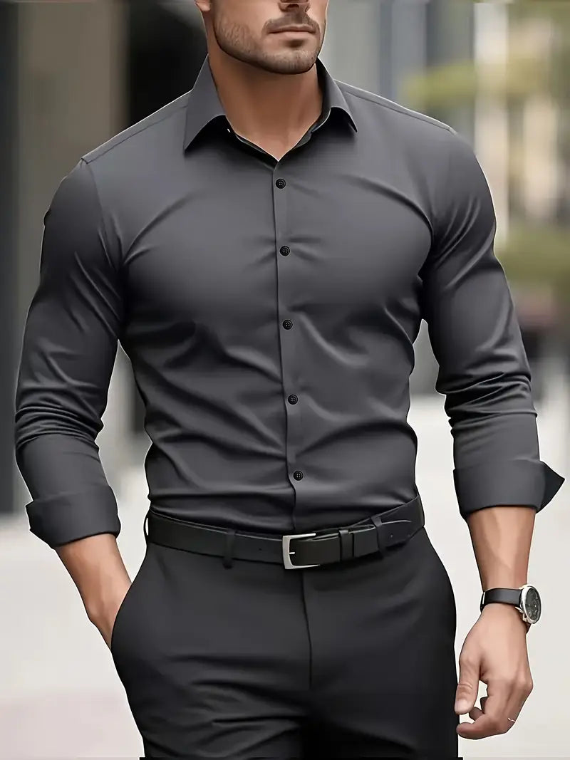 Herrskjorta Långärmad Slim Fit Ventilerande Material