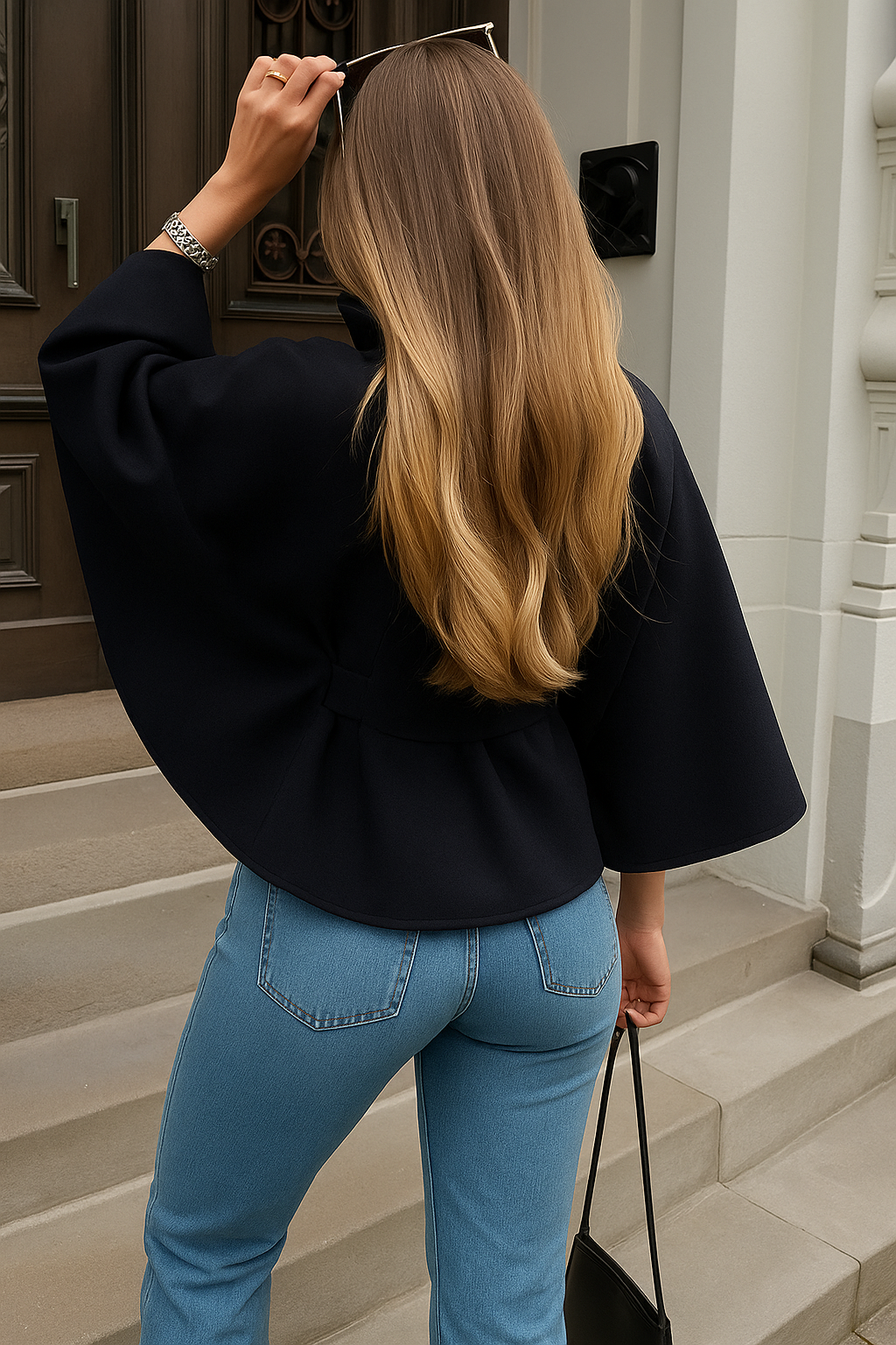 Kappa med Cape för Dam – Hög Krage, Midjebälte, Vida Ärm