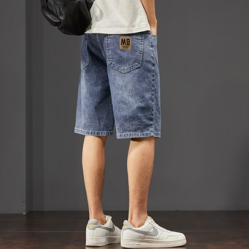 Sommarjeanshorts för män, raka ben, avslappnad passform, kort längd