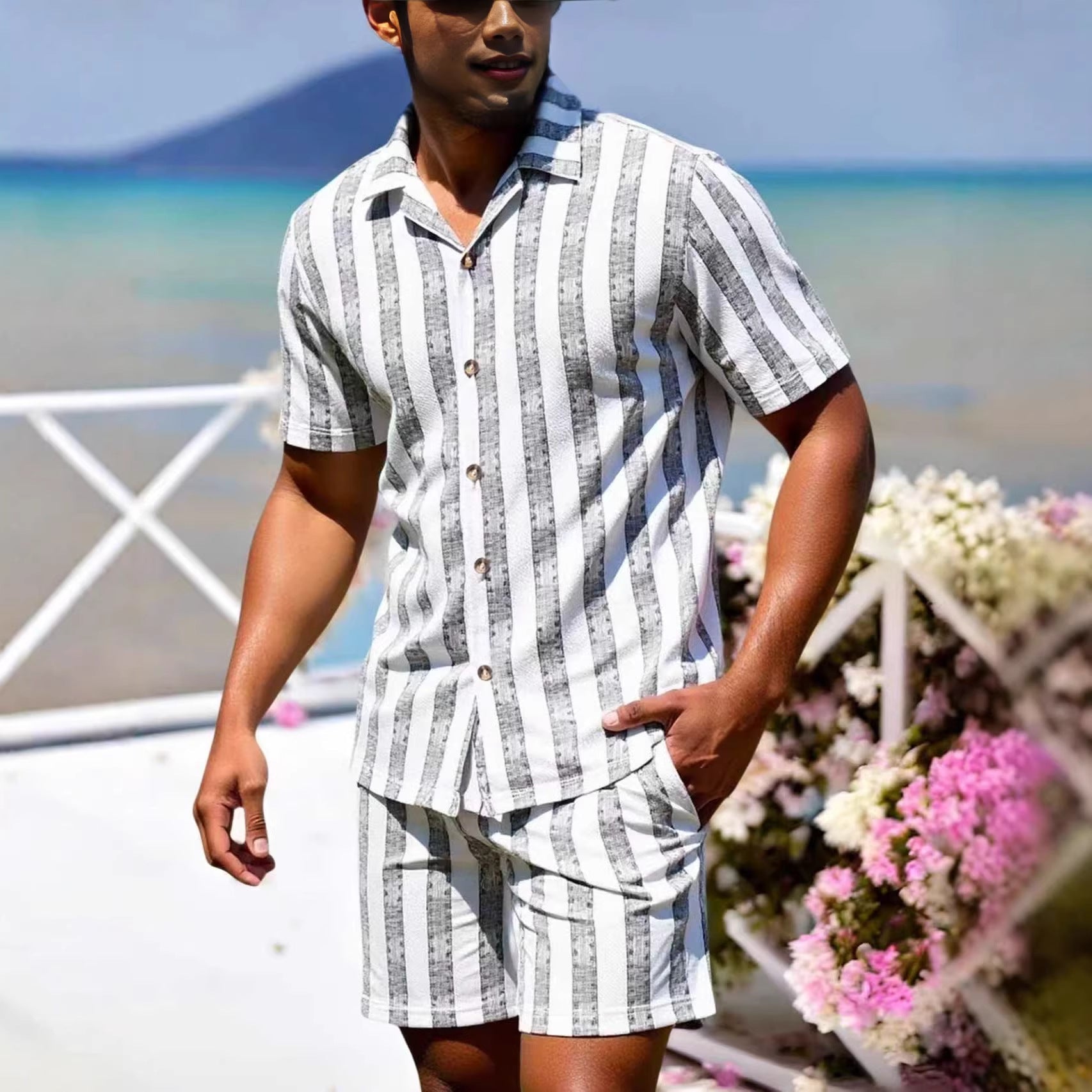 Herr Sommarresortskjorta Och Lösa Shortsset