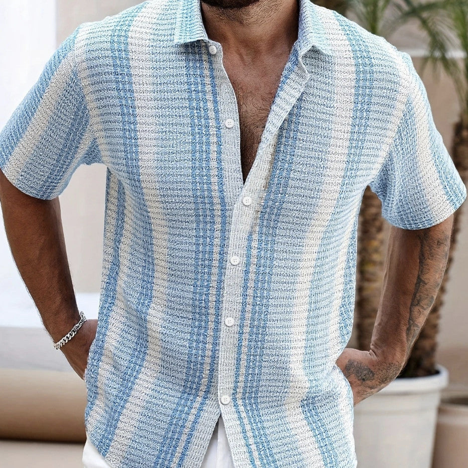 Herr Sommar Blommig 3D-Tryckt Kortärmad Slim Fit Strandkofta