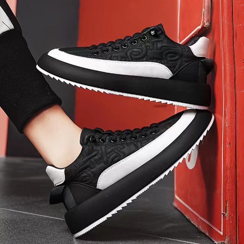 Herrsneakers Med Snörning, Ovandel I Konstgjord Pu Och Tjock Gummisula