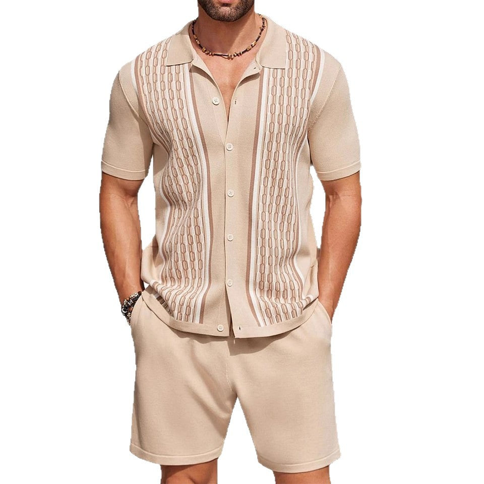 Herrset Med Lös Passform, Tryckt Kortärmad Skjorta Och Shorts, Tvådelat