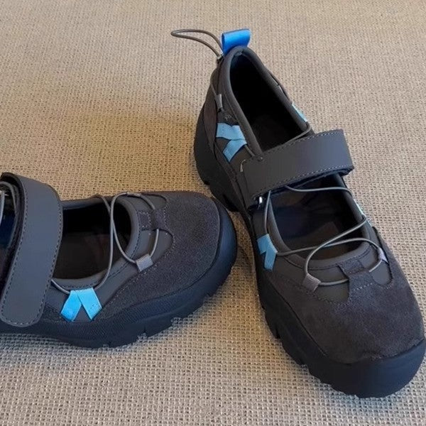 Dam Mary Jane-Skor Med Kardborreband Och Tjock Sula, Rund Tå