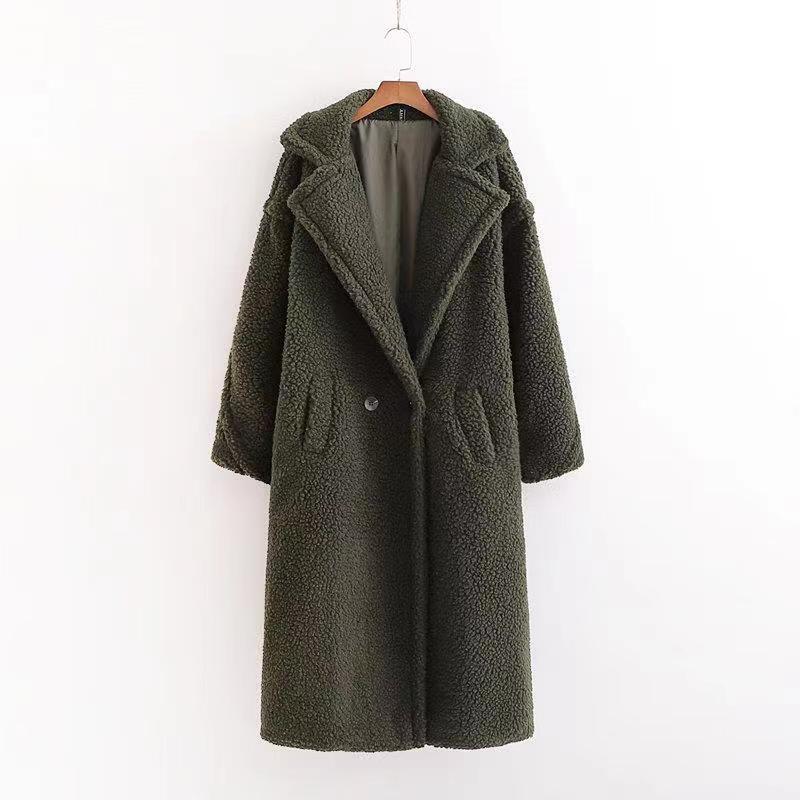 Lång Vinterkappa För Kvinnor Med Teddytextur Och Förtjockad Design