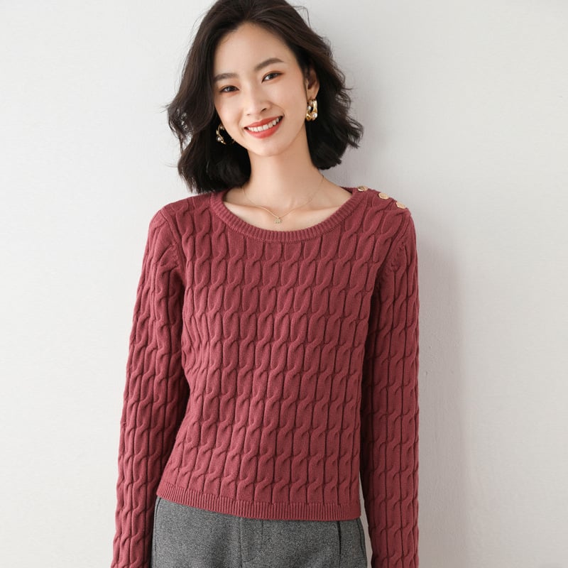 Kvinnors Vintertröja Med Hög Enfärgad Långärmad Pullover