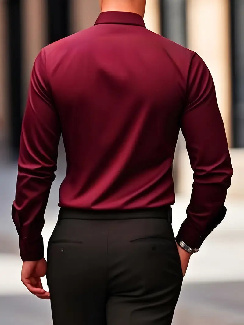Herrskjorta Långärmad Slim Fit Ventilerande Material