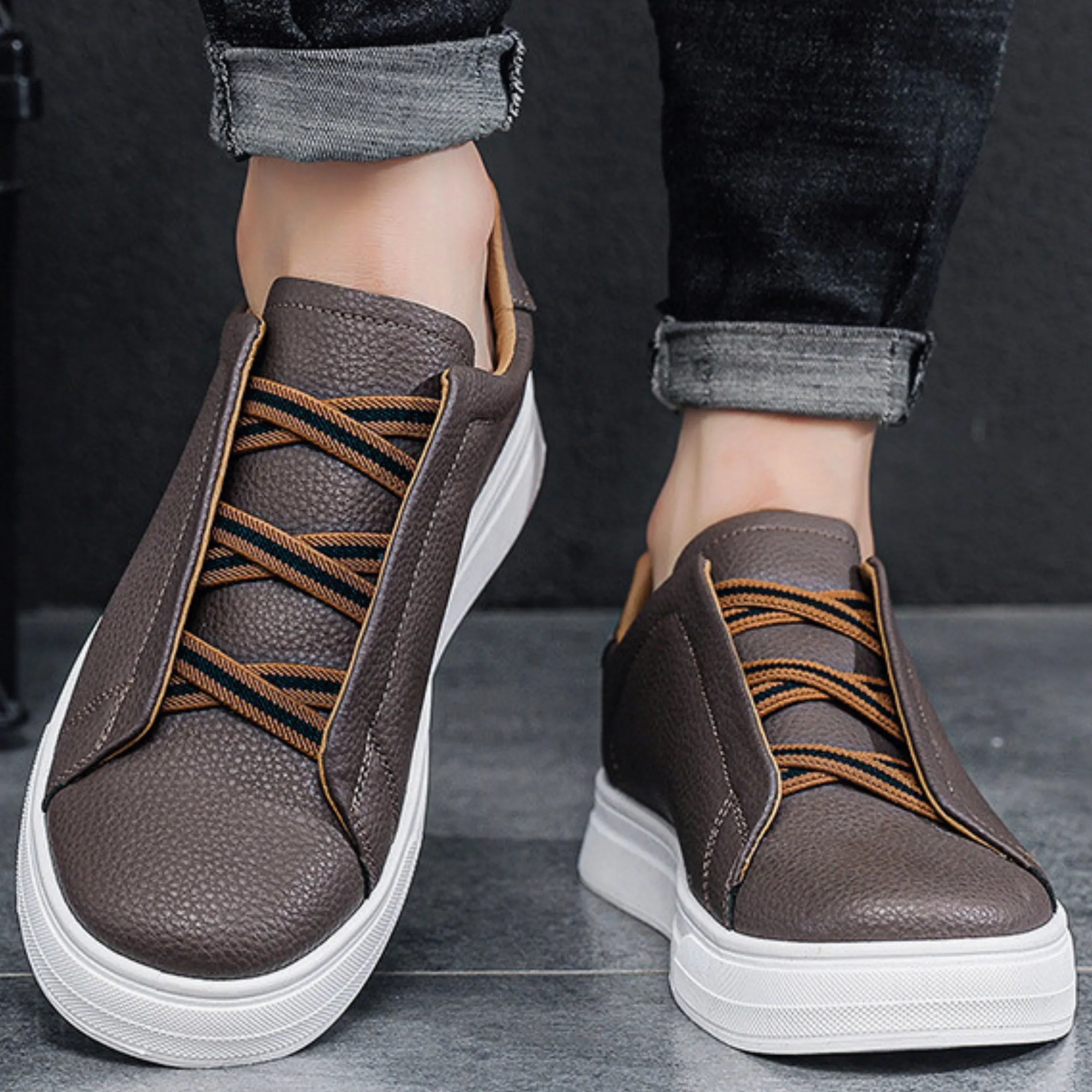 Herrsneakers Slip-On Spetsdetalj Slitstark Ovandel