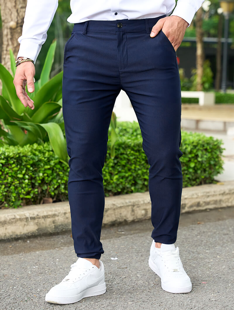 Herrbyxor Med Stretch, Slim Fit, Fyrvägsstretch, Blå