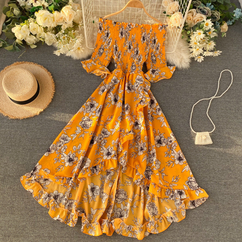 Kvinnors Sommarklänning Med Off-Shoulder-Motiv Och Kortärmad Volang