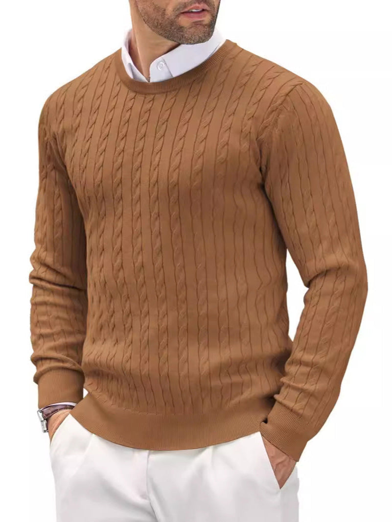 Herr Höst Stickad Tröja Slim Fit Med Tvistat Mönster Och Rund Hals