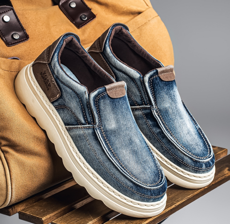 Herr Vår- Och Höstskor I Denim Med Slip-On-Mönster Och Casual Körning