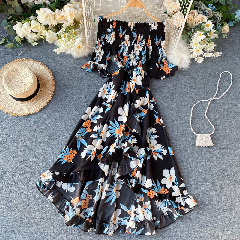 Kvinnors Sommarklänning Med Off-Shoulder-Motiv Och Kortärmad Volang