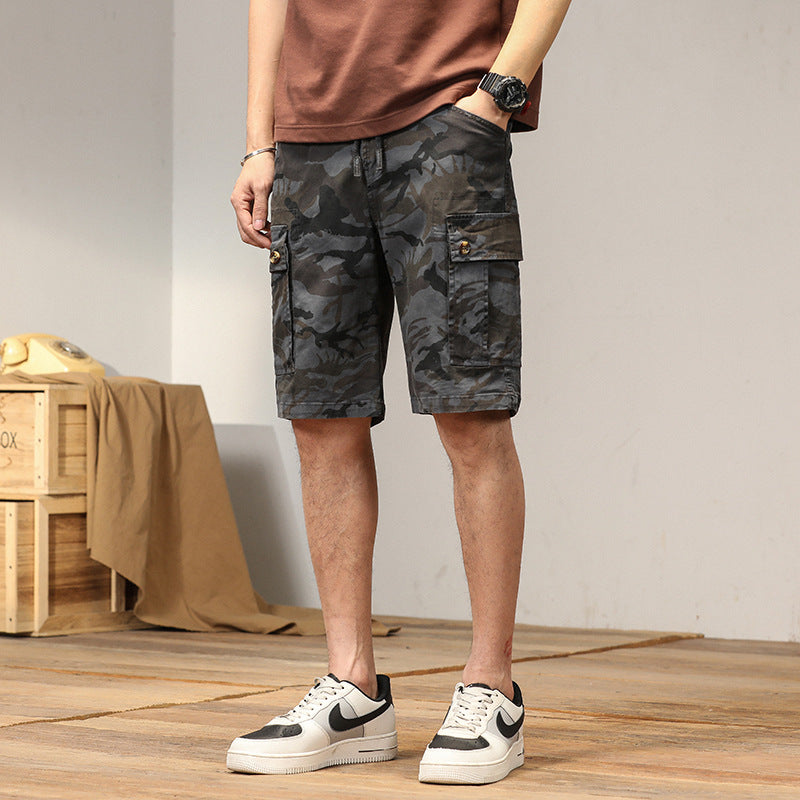 Herr Sommar Cargo Shorts Kamouflage Mönstrade Flerficks Rak Fåll