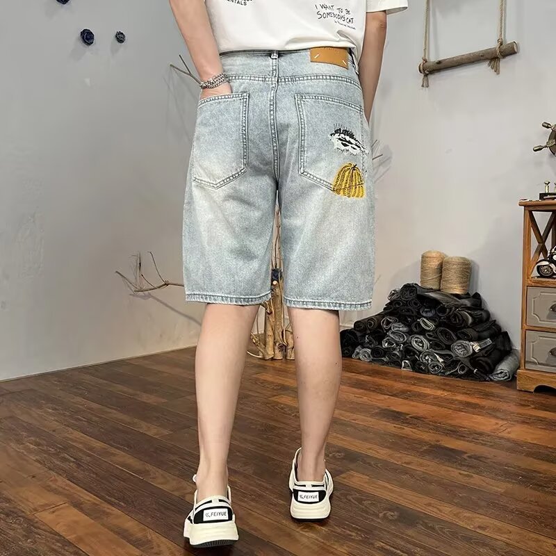 Herr Sommar Croppad Shorts Ljustvättad Sliten Riven Avslappnad Passform