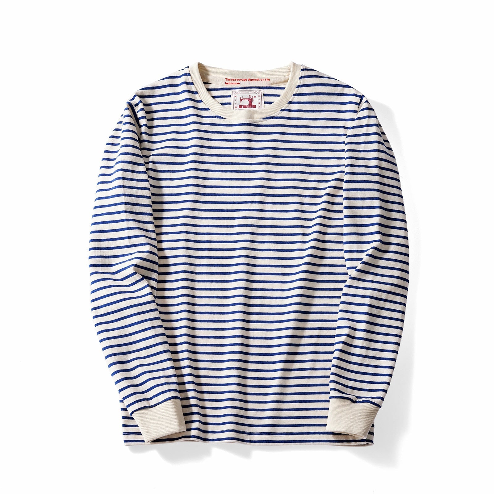 Randig Långärmad T-Shirt Med Rund Hals För Män