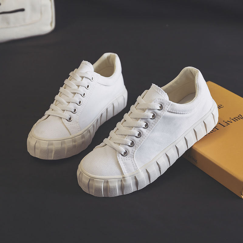 Låga Canvassneakers Med Snörning Och Gummisula För Kvinnor
