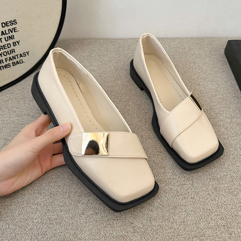 Kvinnor Fyrkantiga Platta Skor Med Metallspänne Slip-On