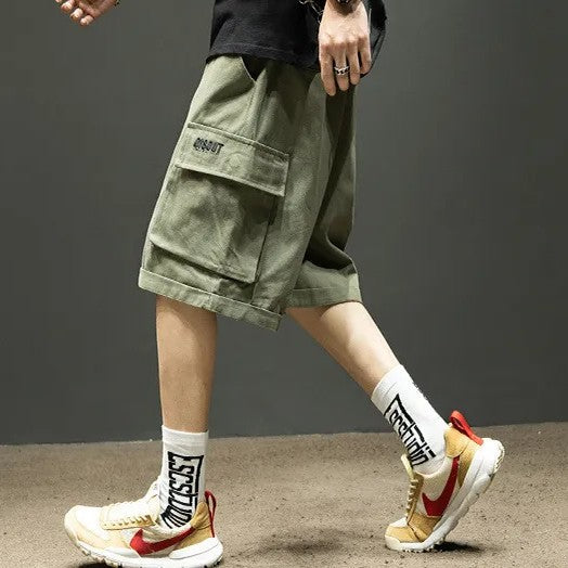 Herr Sommar Cargo Shorts Lös Passform Medellånga Fickor Byxor