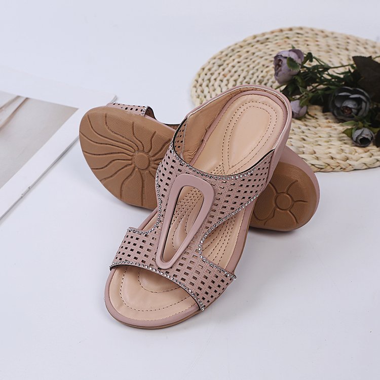 Dam Sommar Fiskmun Platta Sandaler Strass Ihåliga Slip-On